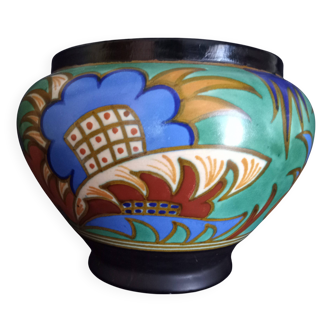 Large Gouda Vase, Art Deco Geometric Patterns, 1920s