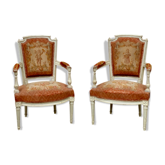 Paire de fauteuils style Louis XVI