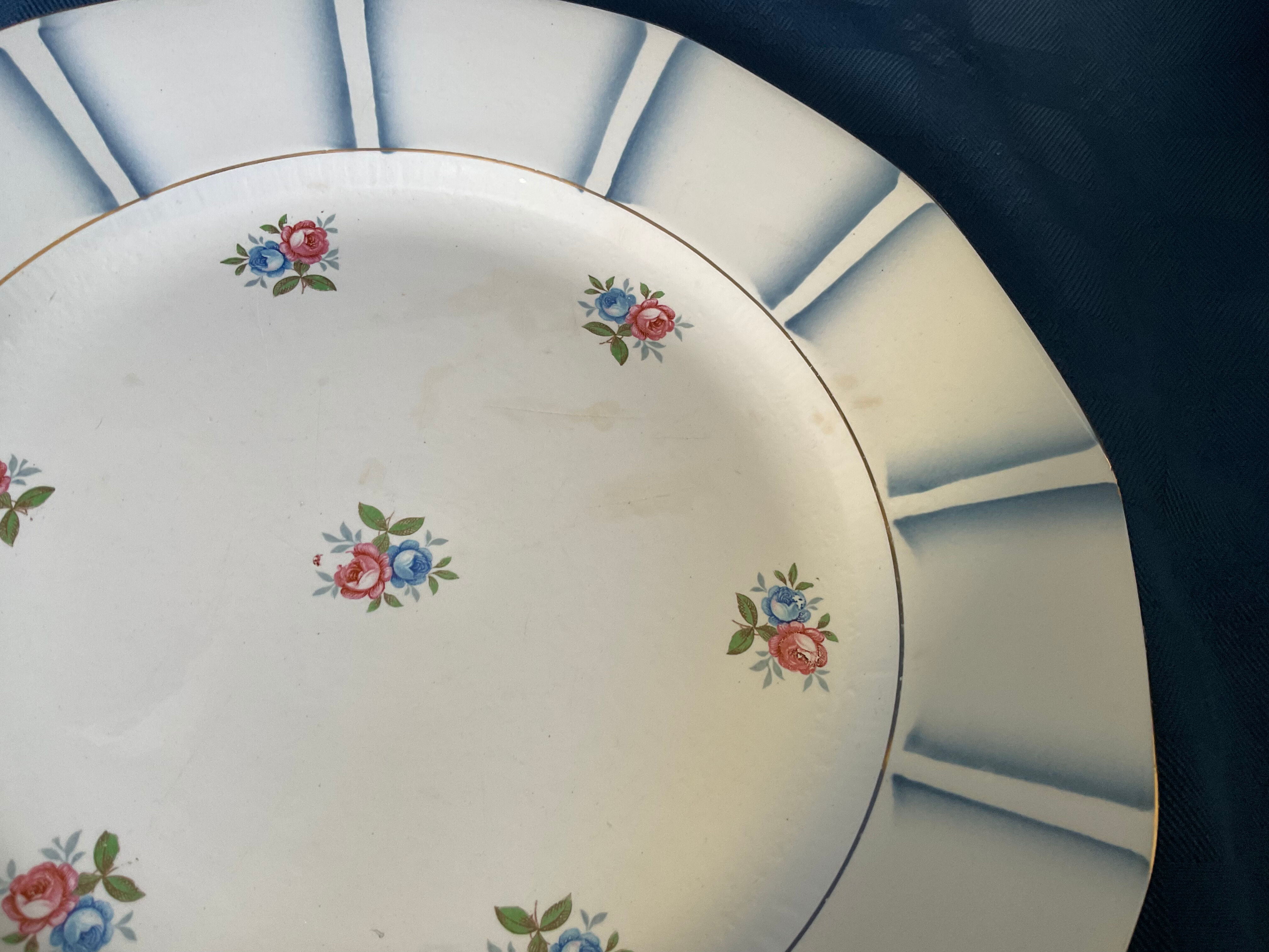6 vintage octagonal flat plates in floral porcelain, 1960s
