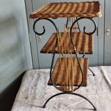Small antique piece of furniture from the 1960s made of rattan and wrought iron in the shape of a lyre.