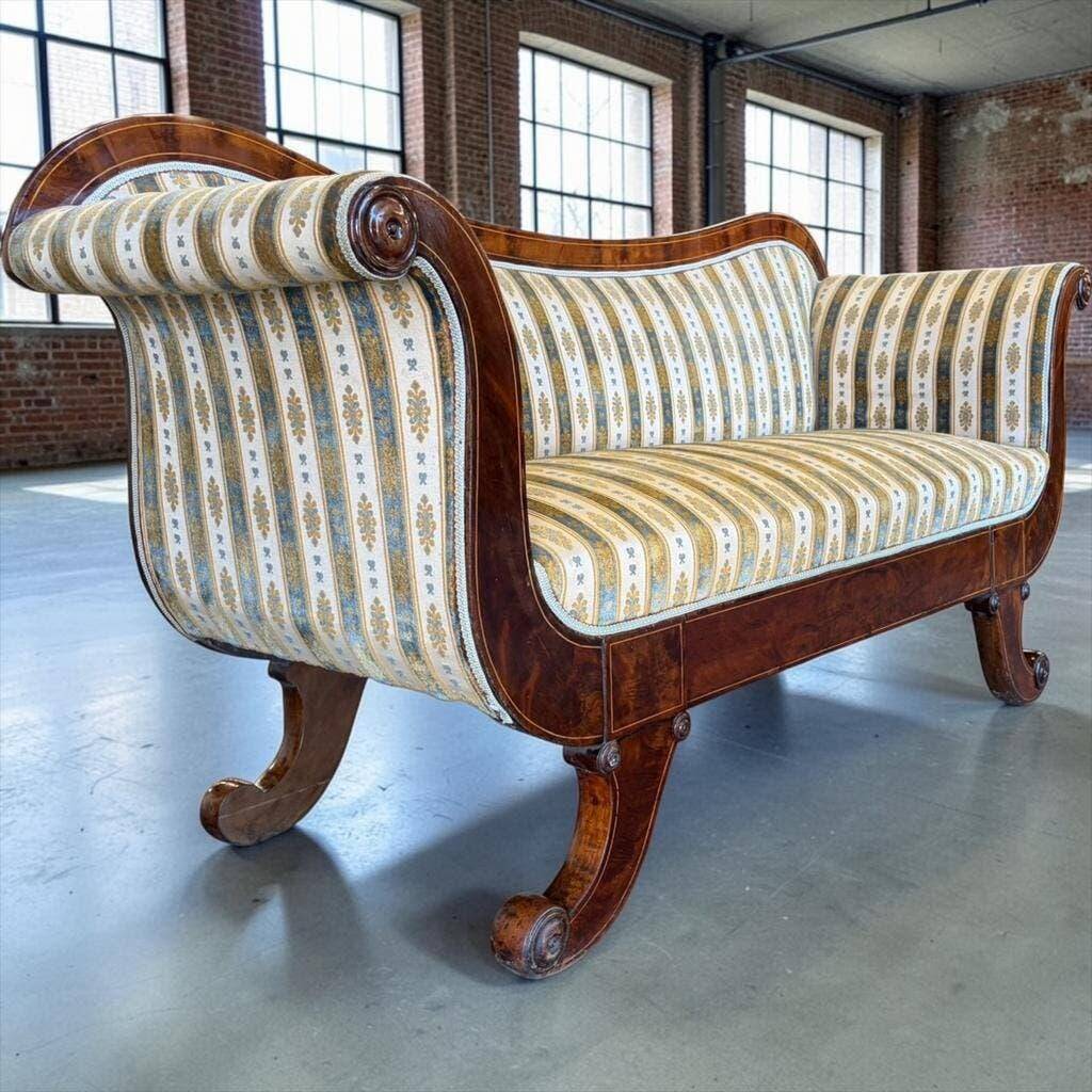 Vintage striped ecru baroque sofa / two-seater sofa
