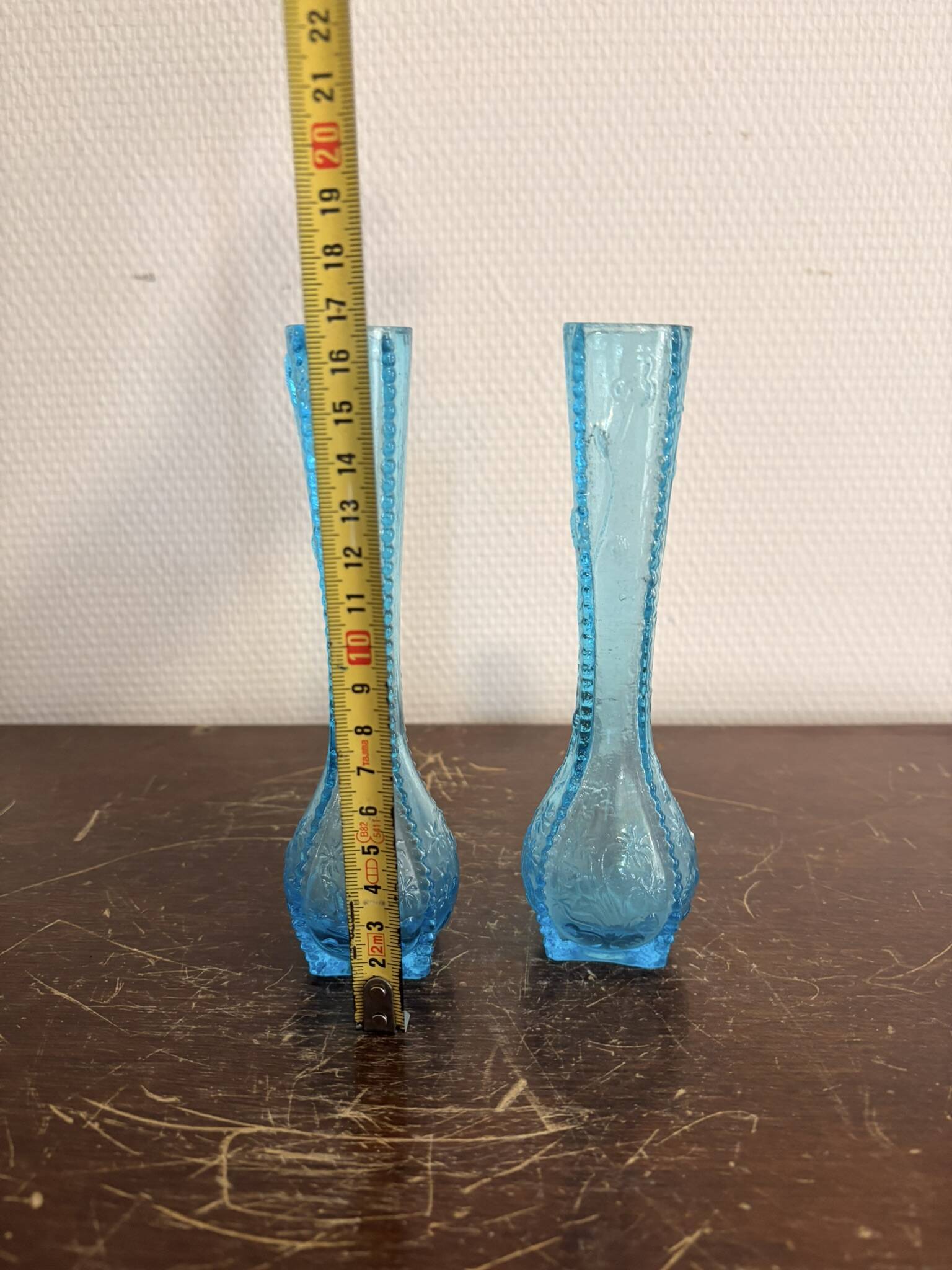Antique Pair of Soliflore Vases Moulded Pressed Glass Blue Opaline Sapphire 19th Century