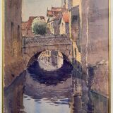 Watercolor painting by paul monnier "plombières les dijon" and frame