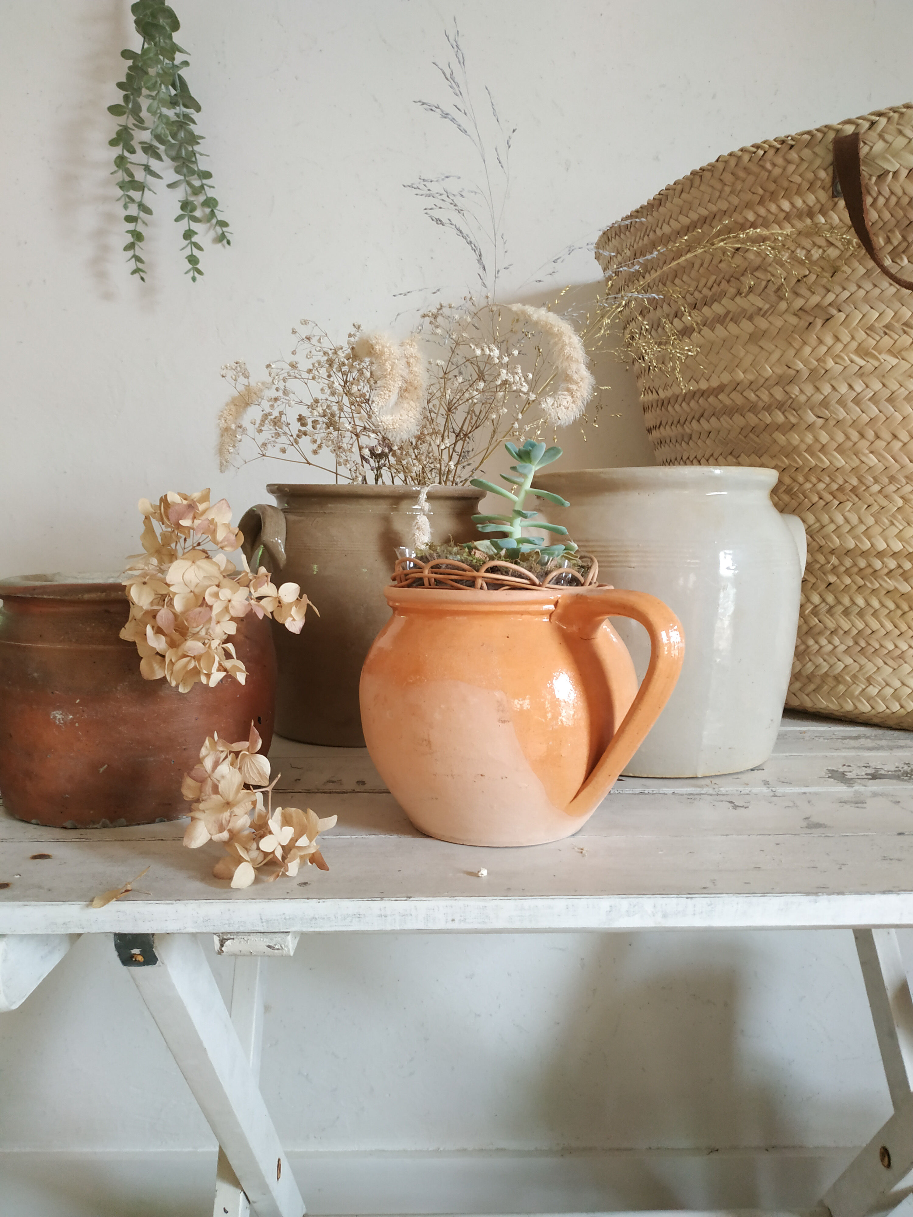 Old terracotta pot glazed ochre color