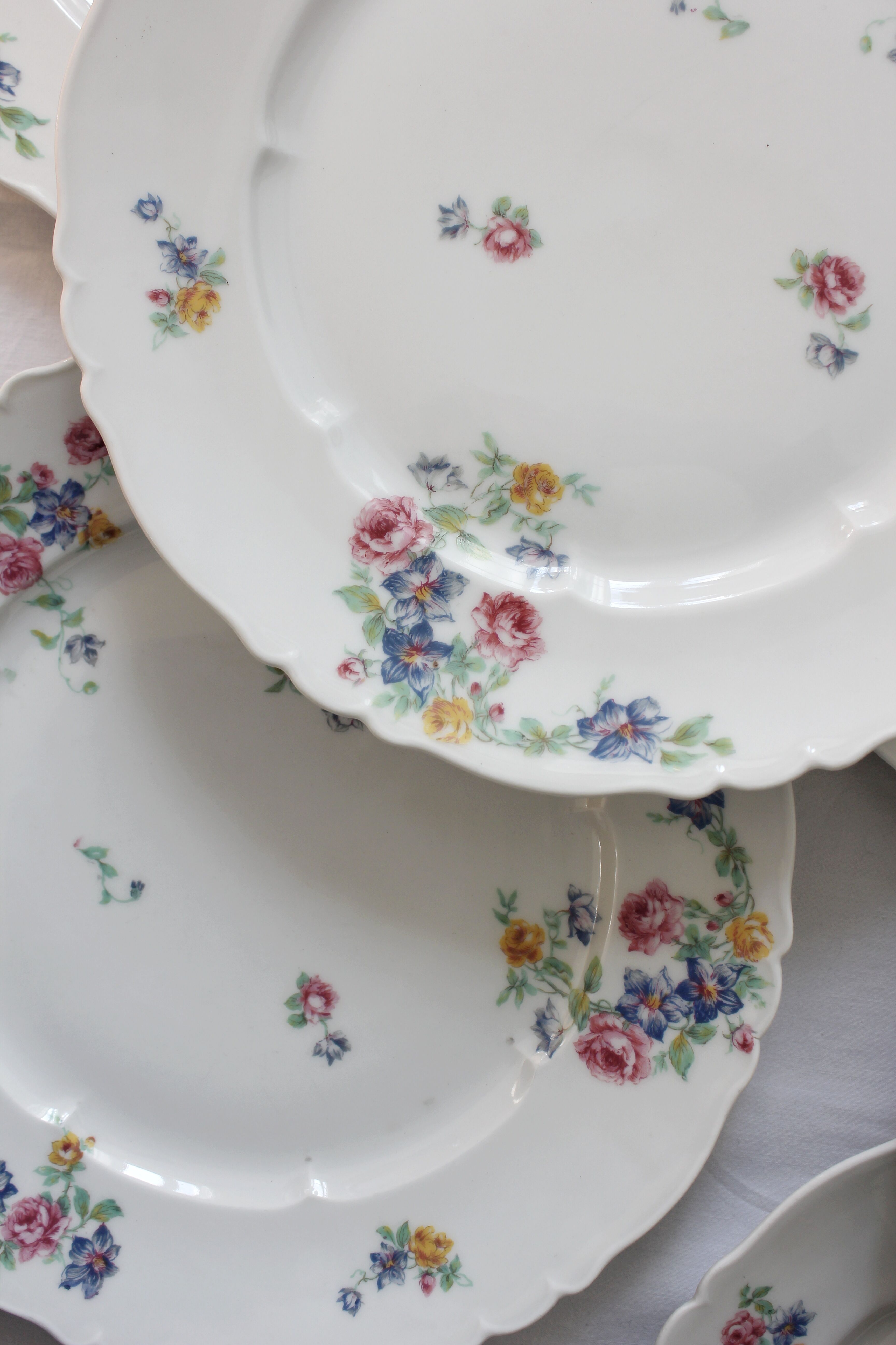 10 assiettes plates vintage fleuries en porcelaine Haviland
