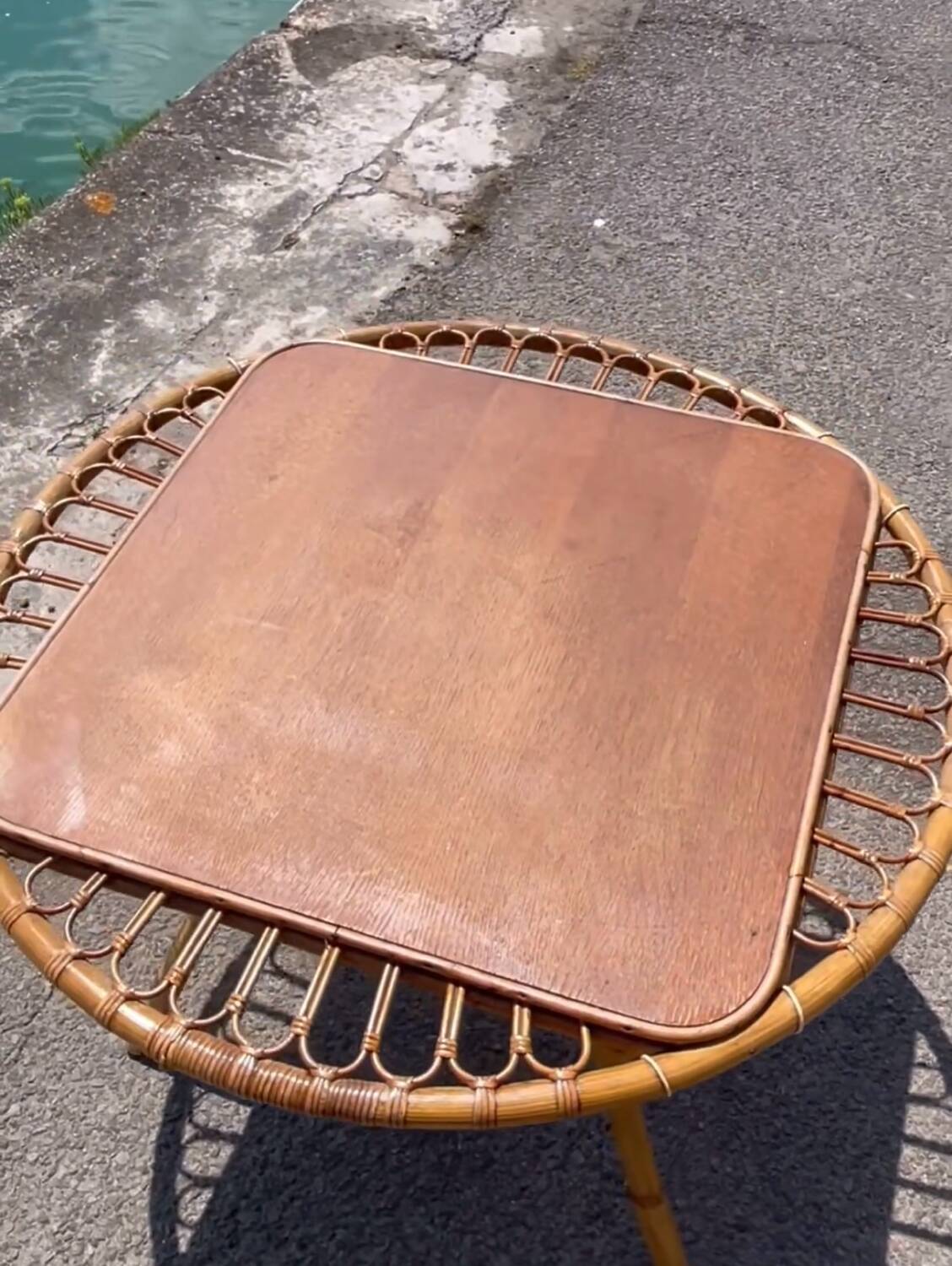 Rattan trampoline coffee table. French work. Circa 1950/60