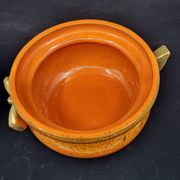 Gérard Crociani soup tureen in orange zoomorphic ceramic French gilded with fine gold Vallauris