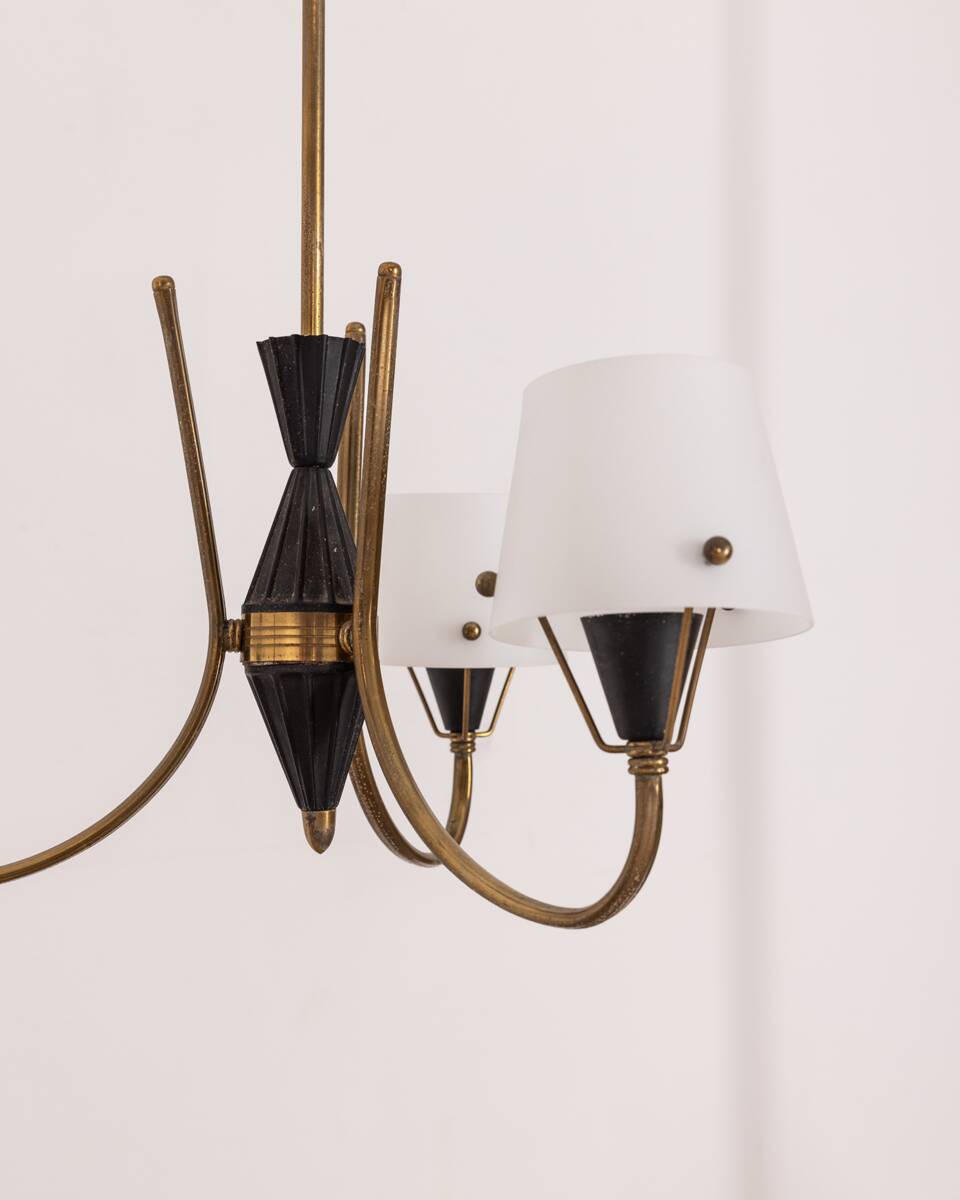 Vintage 50's chandelier with three lights in glass, italian design