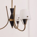 Vintage 50's chandelier with three lights in glass, italian design
