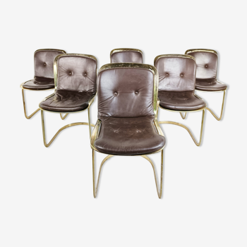 Chaises de salle à manger vintage en laiton Cidue, années 1970
