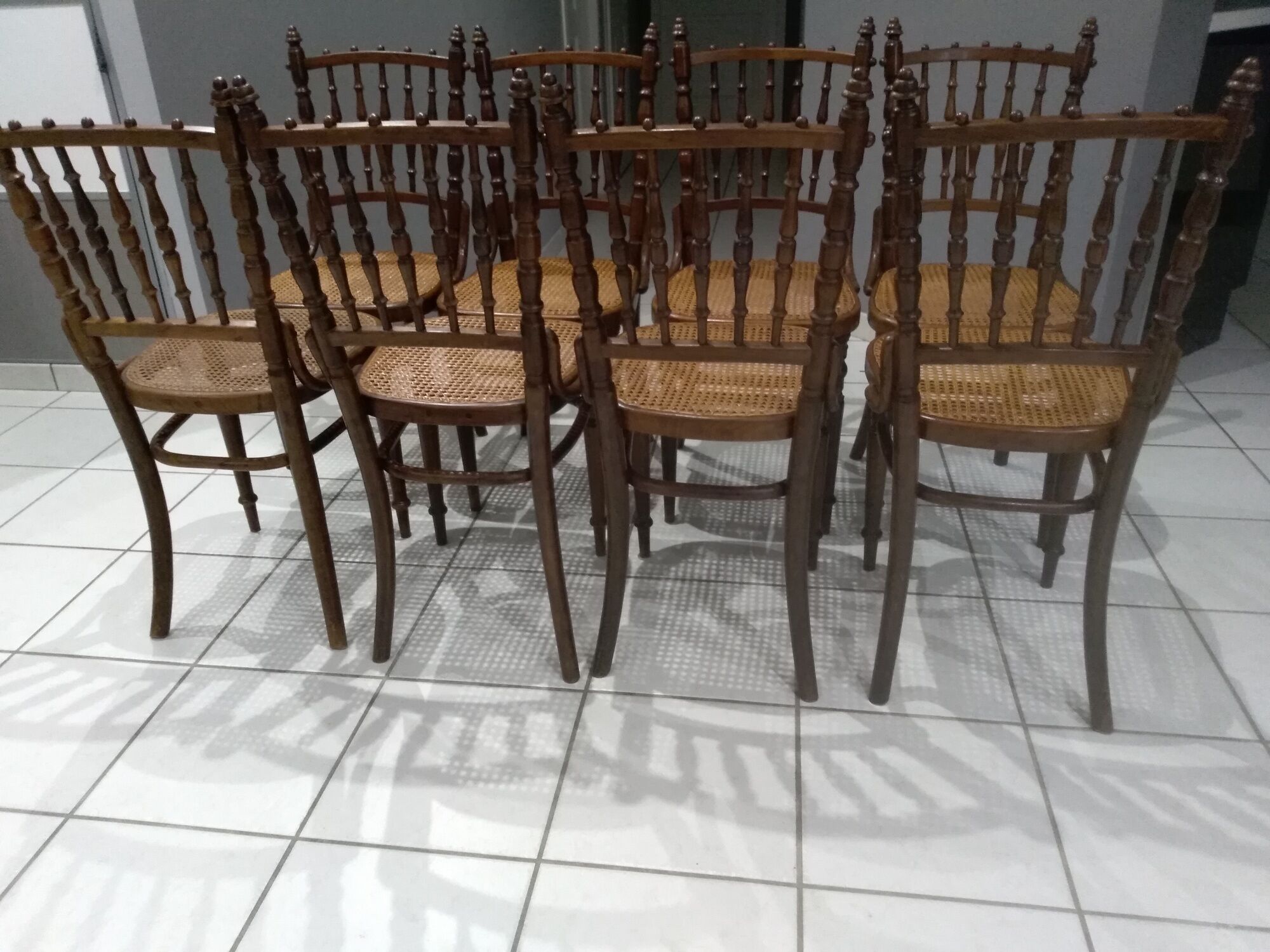 Rare suite of 8 chairs bistrot salon Fischel 1890