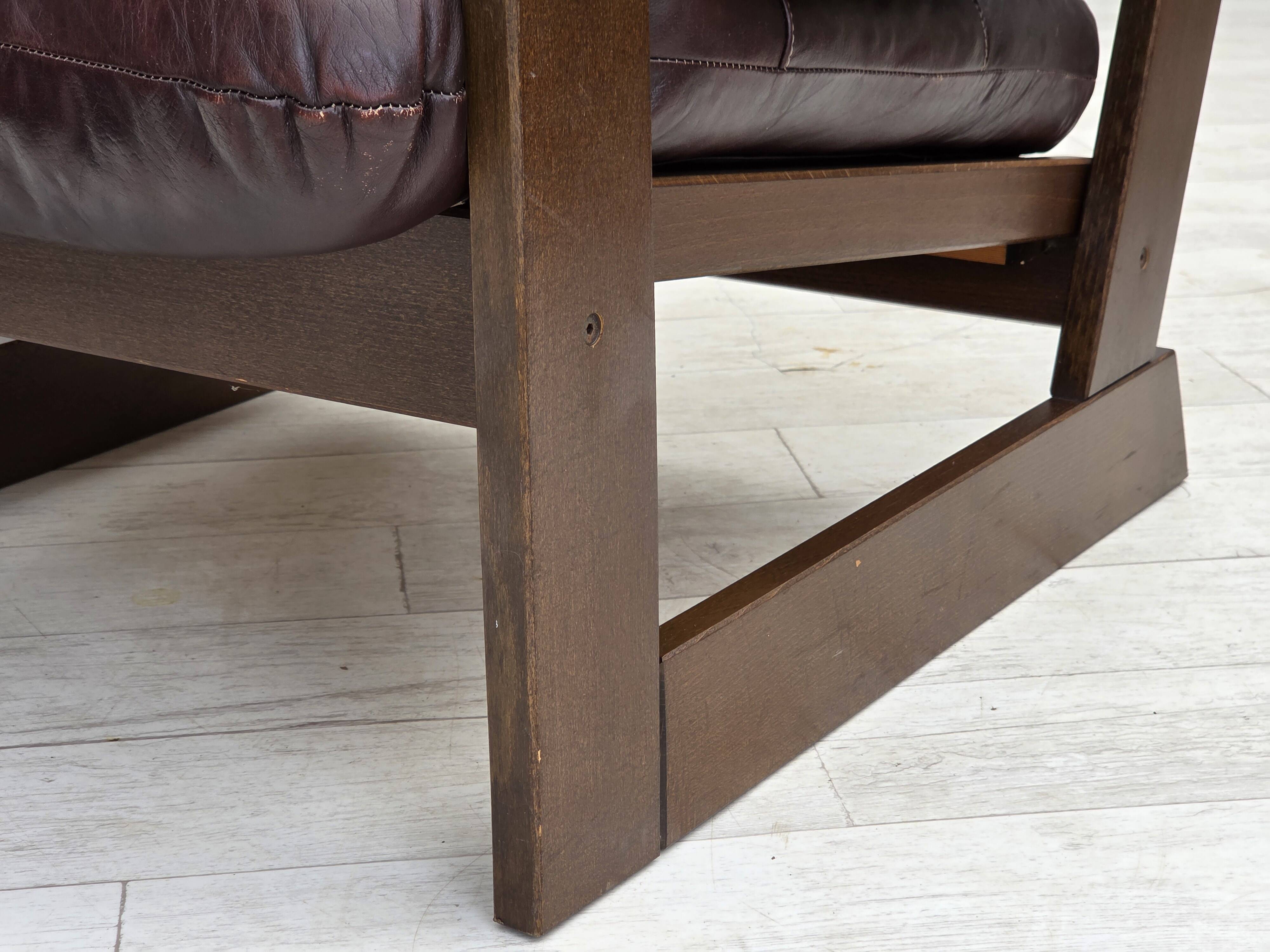 1970s, Scandinavian armchair, brown furniture leather, dark beech wood.