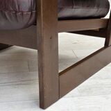 1970s, Scandinavian armchair, brown furniture leather, dark beech wood.