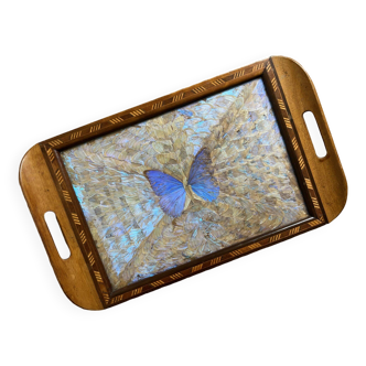 Art Deco tray in wood and real butterfly wings circa 1930