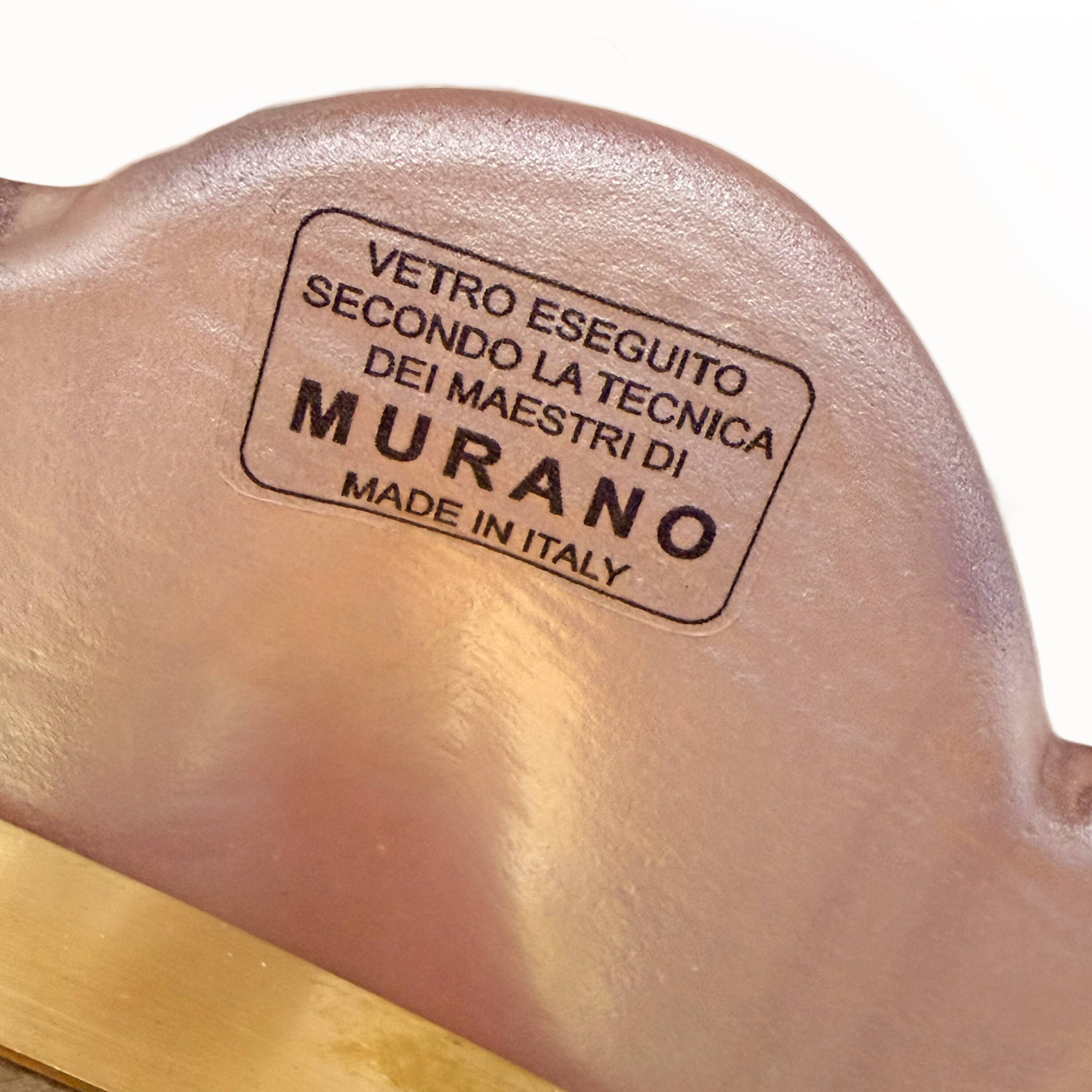 Italian oval mirror in brass and pink blown Murano glass