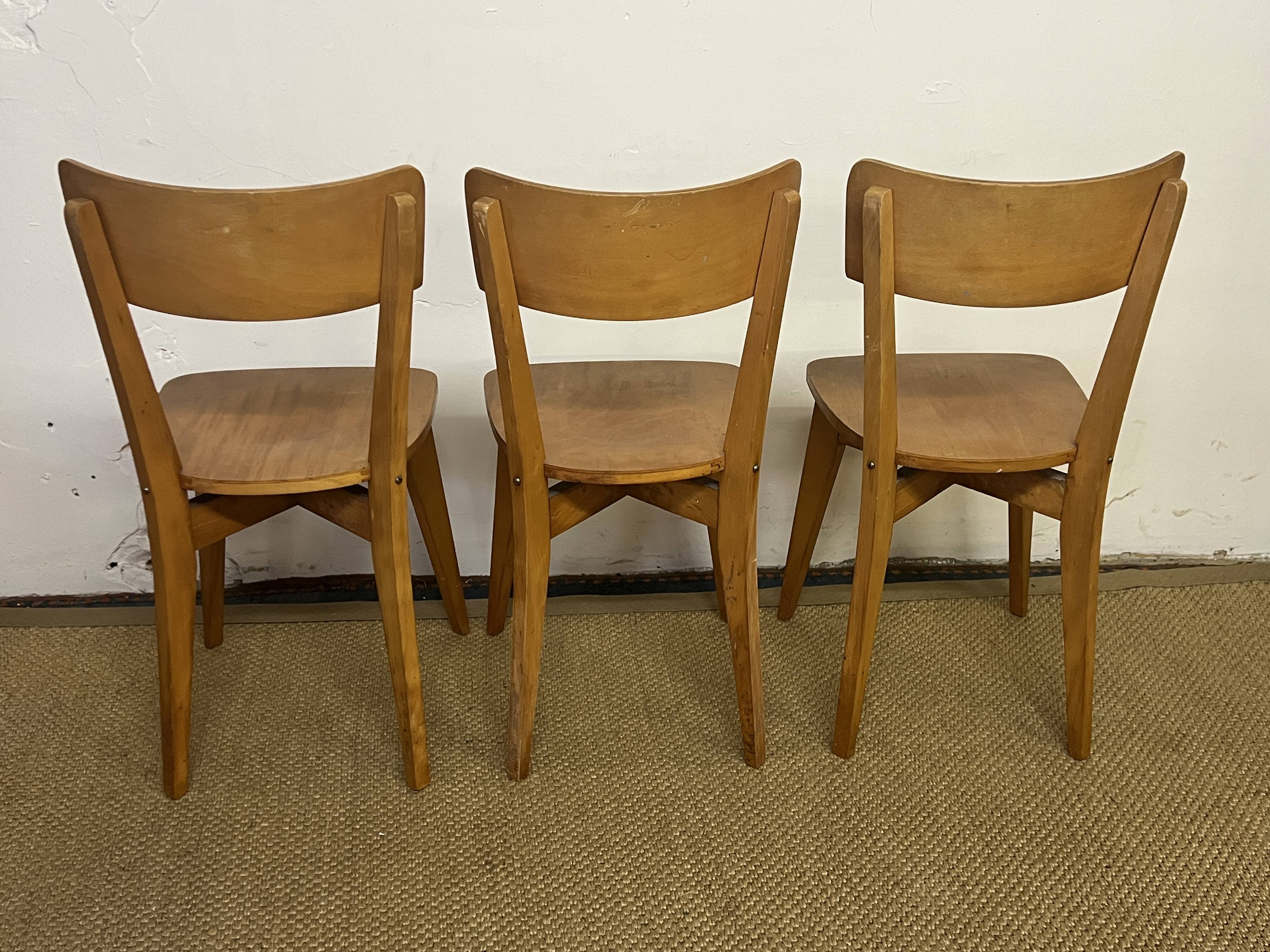 Set of 3 vintage wooden bistro chairs