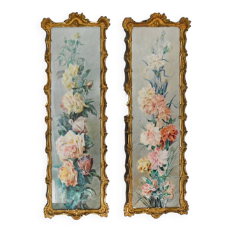 Anne camus (19th century school) pair of watercolors "roses and carnations"