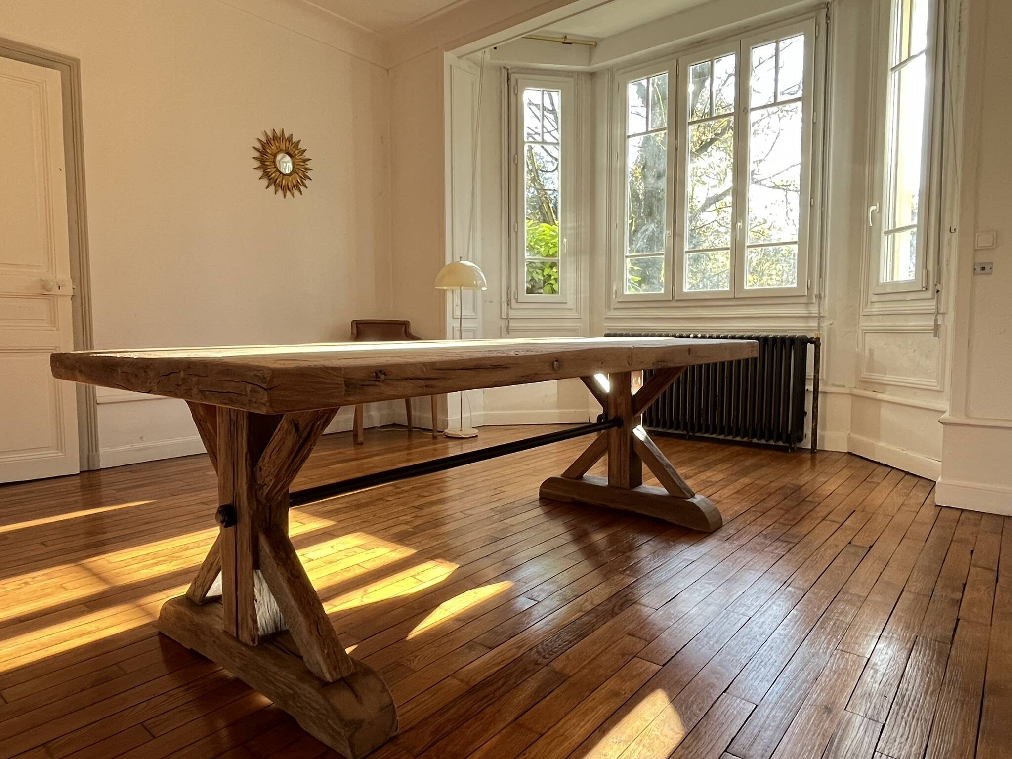 Antique solid oak farmhouse table with star legs - length 200 cm