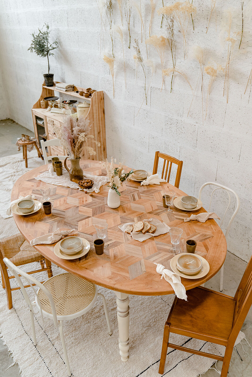 Oval marquetry table – solid wood