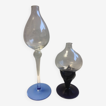 Duo Lampes à Huile Veilleuse ou Soliflores Verre Soufflé Façon Travail Murano