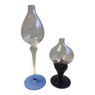Duo Oil Lamps Nightlight or Soliflores Blown Glass Murano Work Style