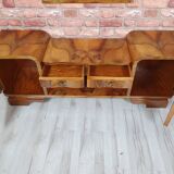 Renovated art deco dressing table with mirror, light walnut