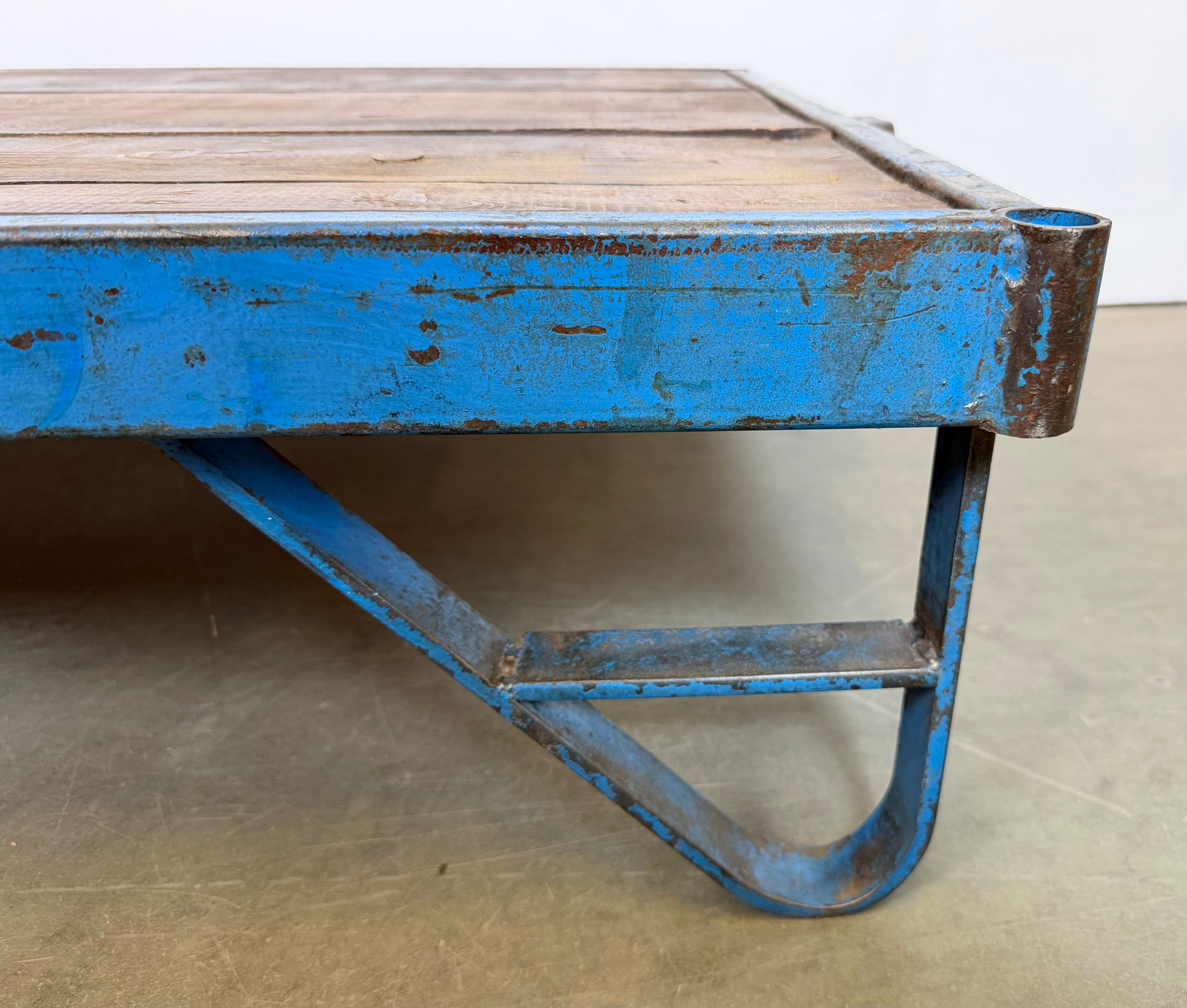 Large Blue Industrial Coffee Table Cart, 1960s