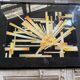 Old painting monique laville volcanic eruption + black wood frame