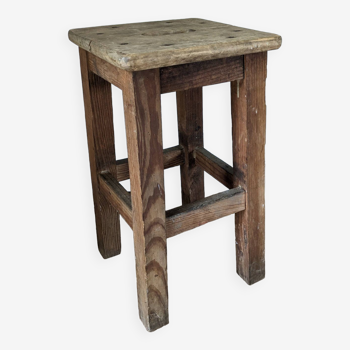 Antique solid wood farm stool