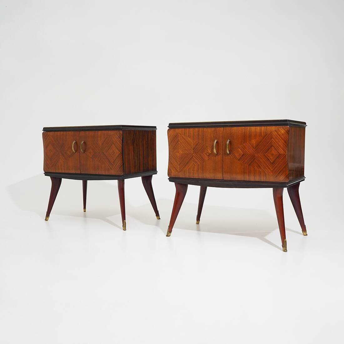 Pair of bedside tables with glass top, 1950s