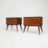 Pair of bedside tables with glass top, 1950s