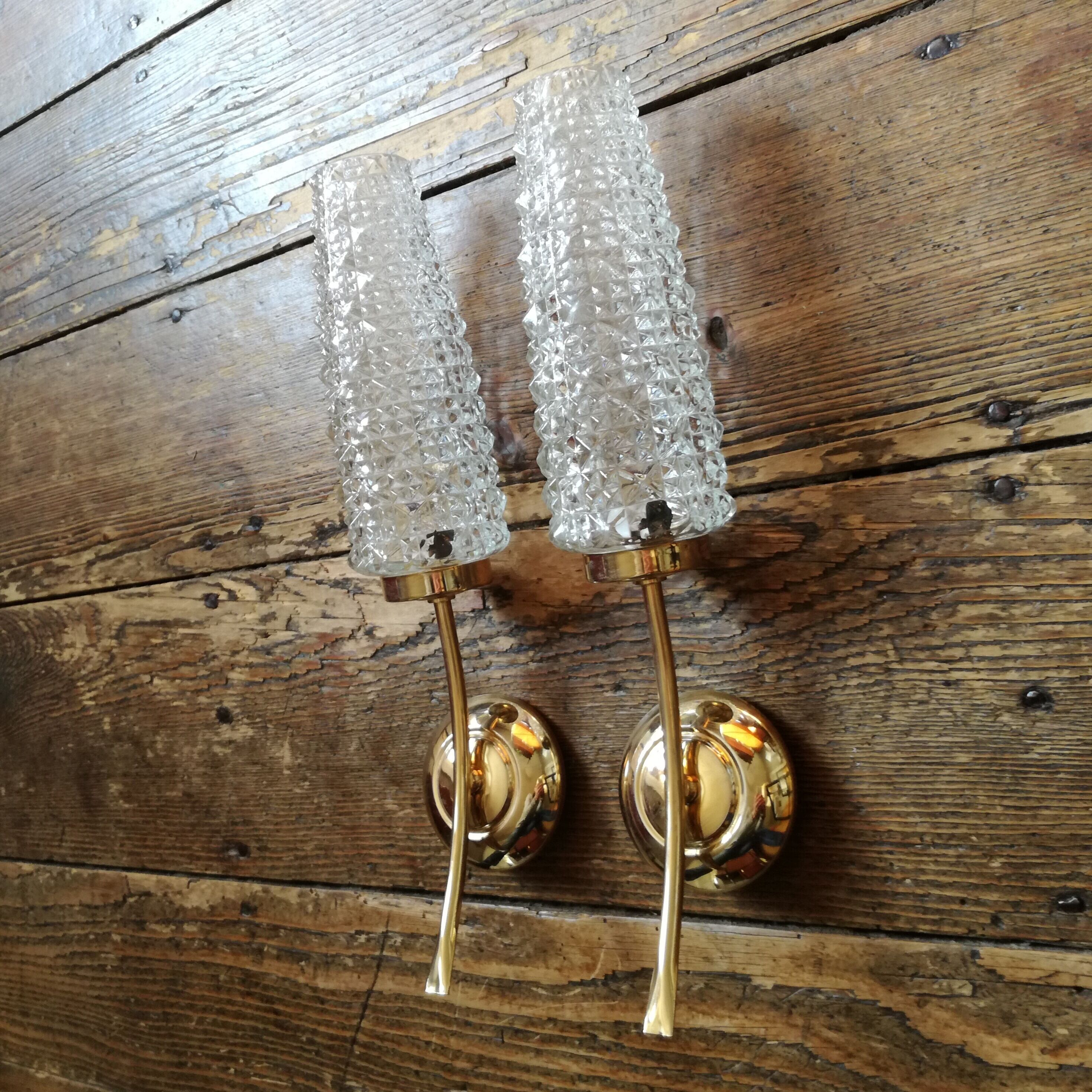 gold metal and glass sconces 1950