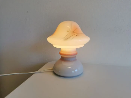 Table lamp in white opaline glass with coloured decorations