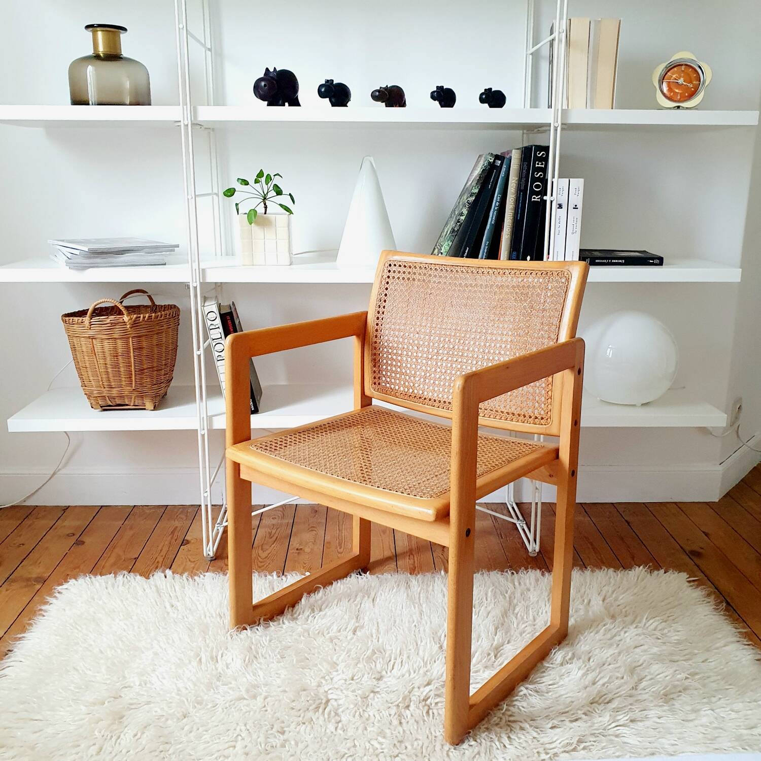 Fauteuil en hêtre et cannage 1980