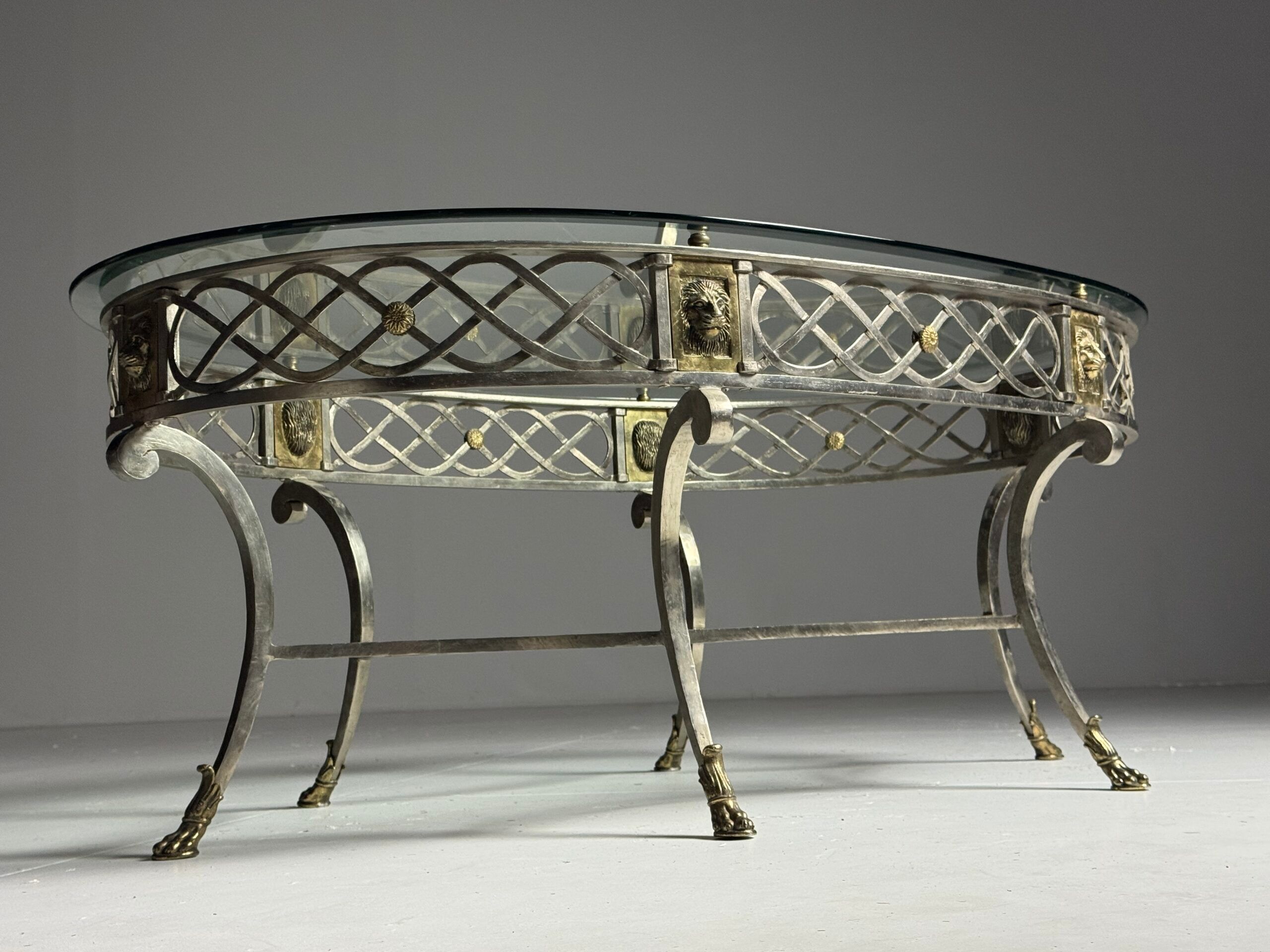Empire style coffee table metal with glass top