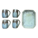 Set of 4 cups and 1 signed brutalist tray.