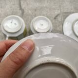 60s striped iridescent porcelain coffee service, 2 cups + 2 vintage saucers