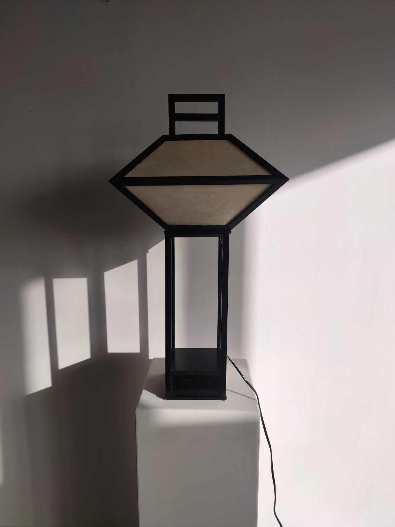 Japanese lamp in black lacquered wood and rice paper H:75cm