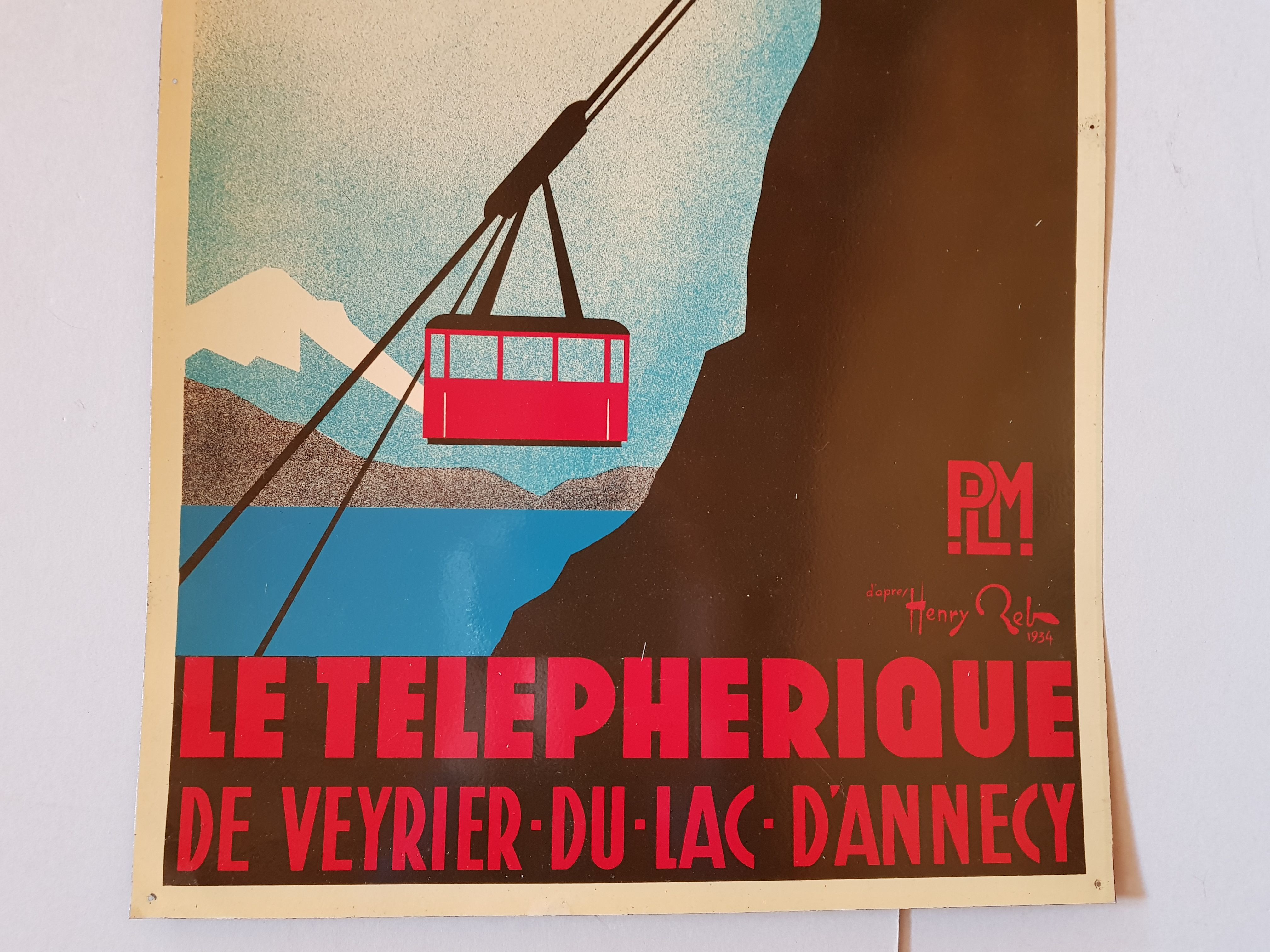 Poster Plaque Tole Painted Advertising "The Veyrier Cable Car of Lake D' Annecy"