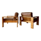 2 pine and leather armchairs from the 1970s