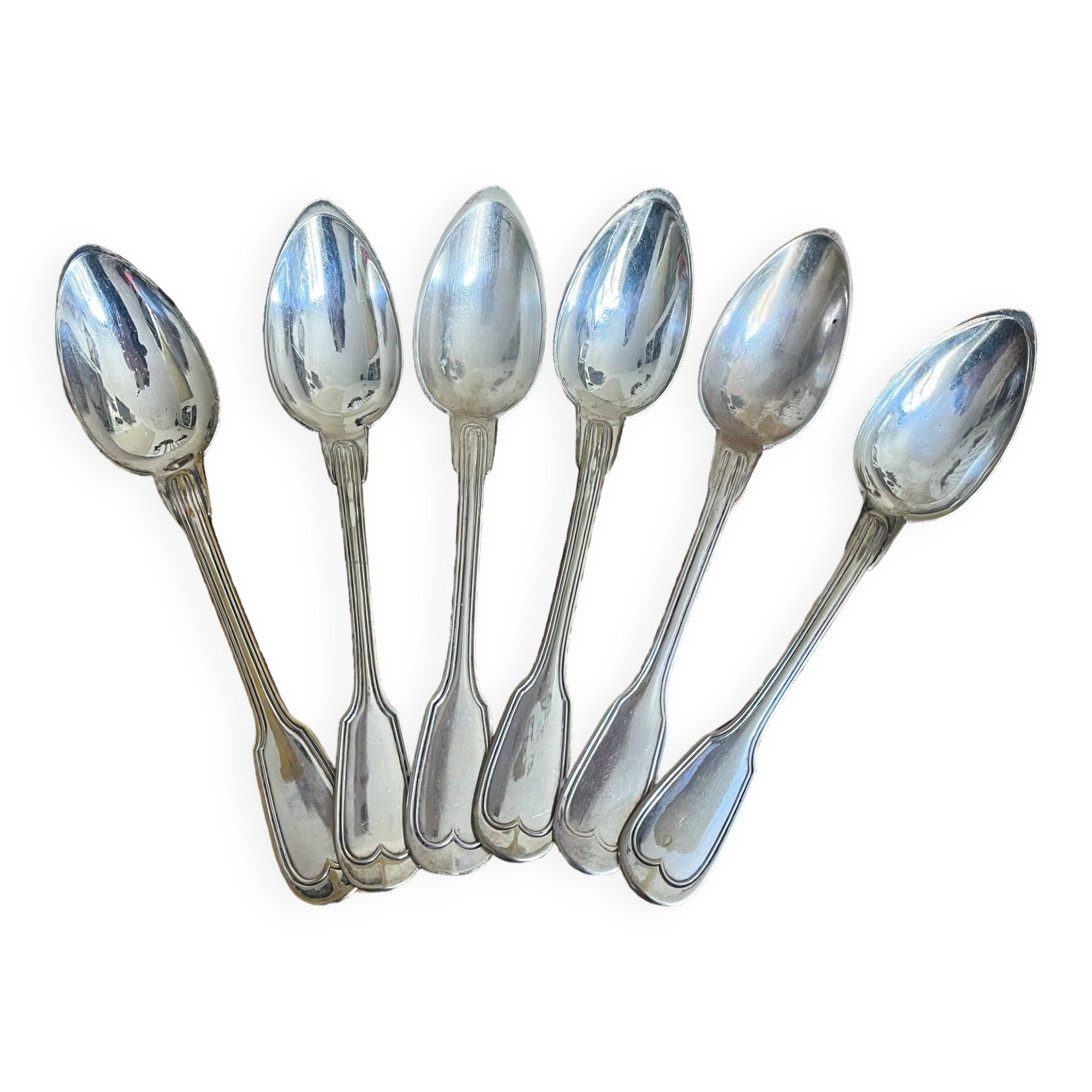 Set of 6 silver metal spoons