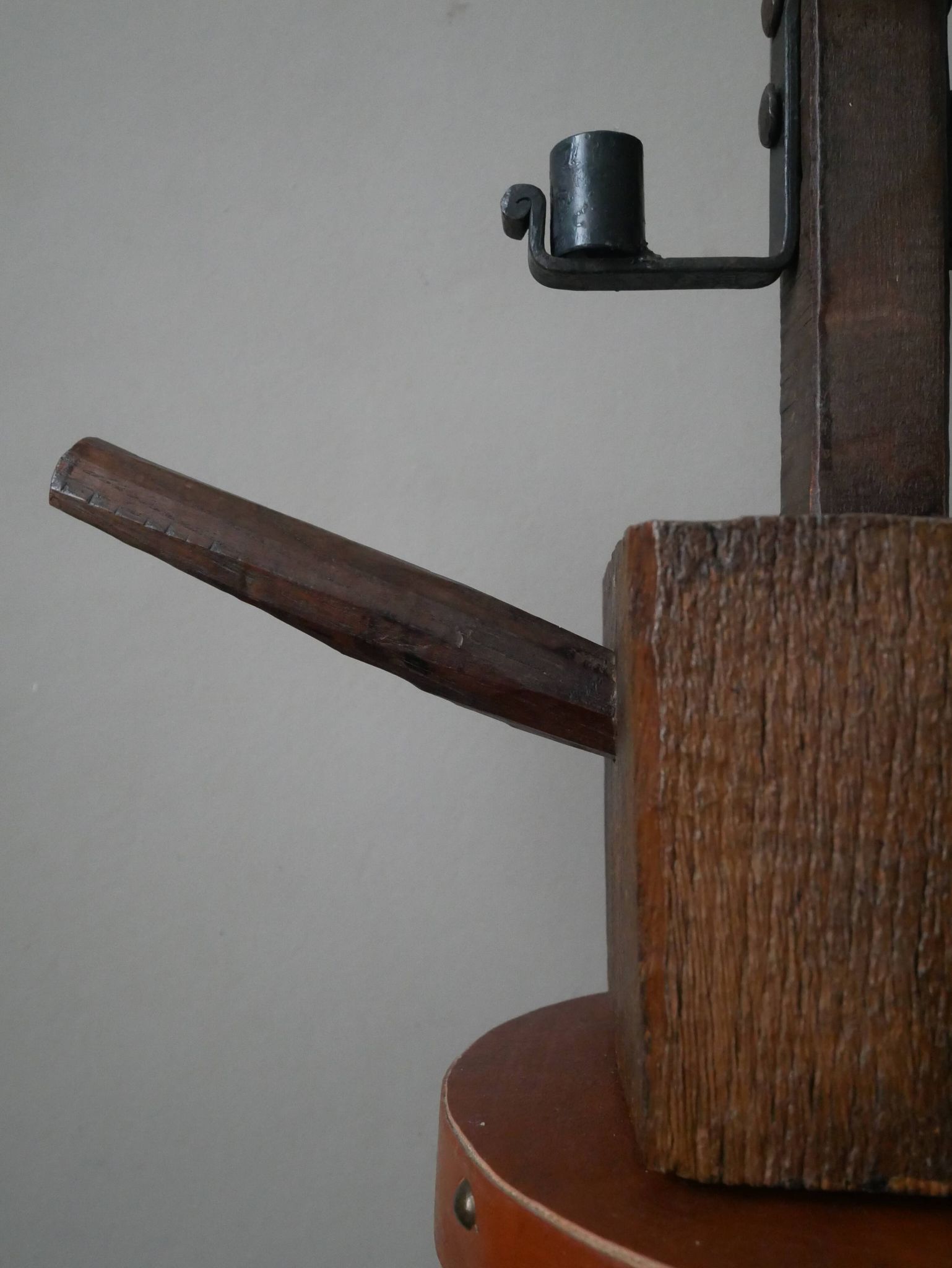 Candle holder wood wrought iron folk art decoration brutalist handmade countryside candlestick candelabra