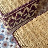 Set of two pouf seat cube rattan wicker graphic ikat red burgundy purple magenta
