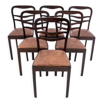 Art deco chairs, poland, 1950s, set of 6