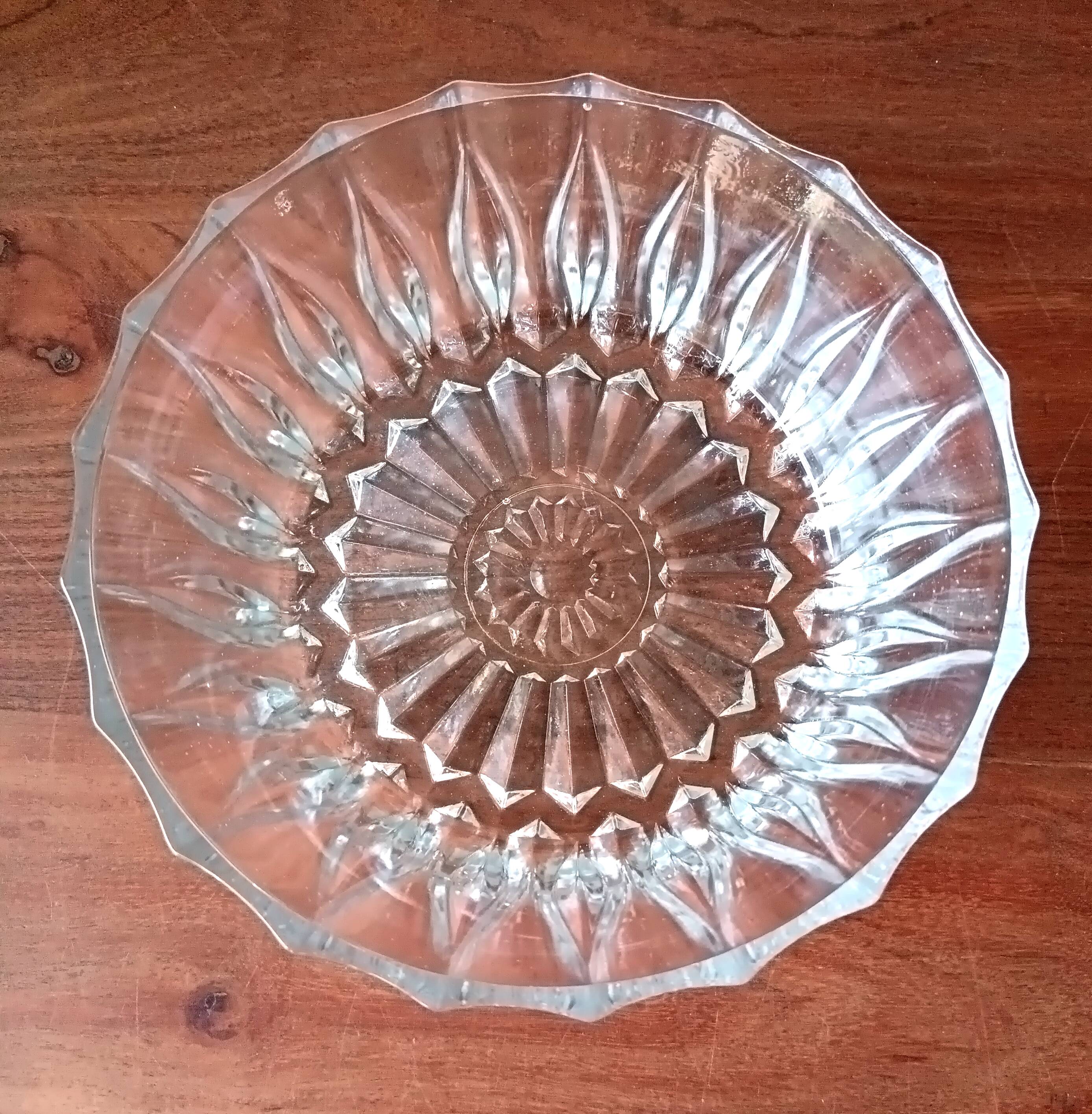 Vintage glass dessert service, bowls and serving dish.