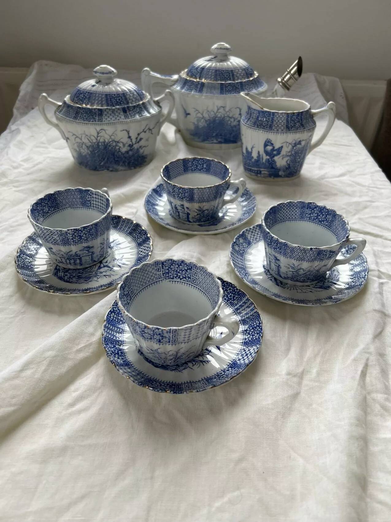 Antique tea service KG Lunéville late 19th century – Antique decoration – French earthenware