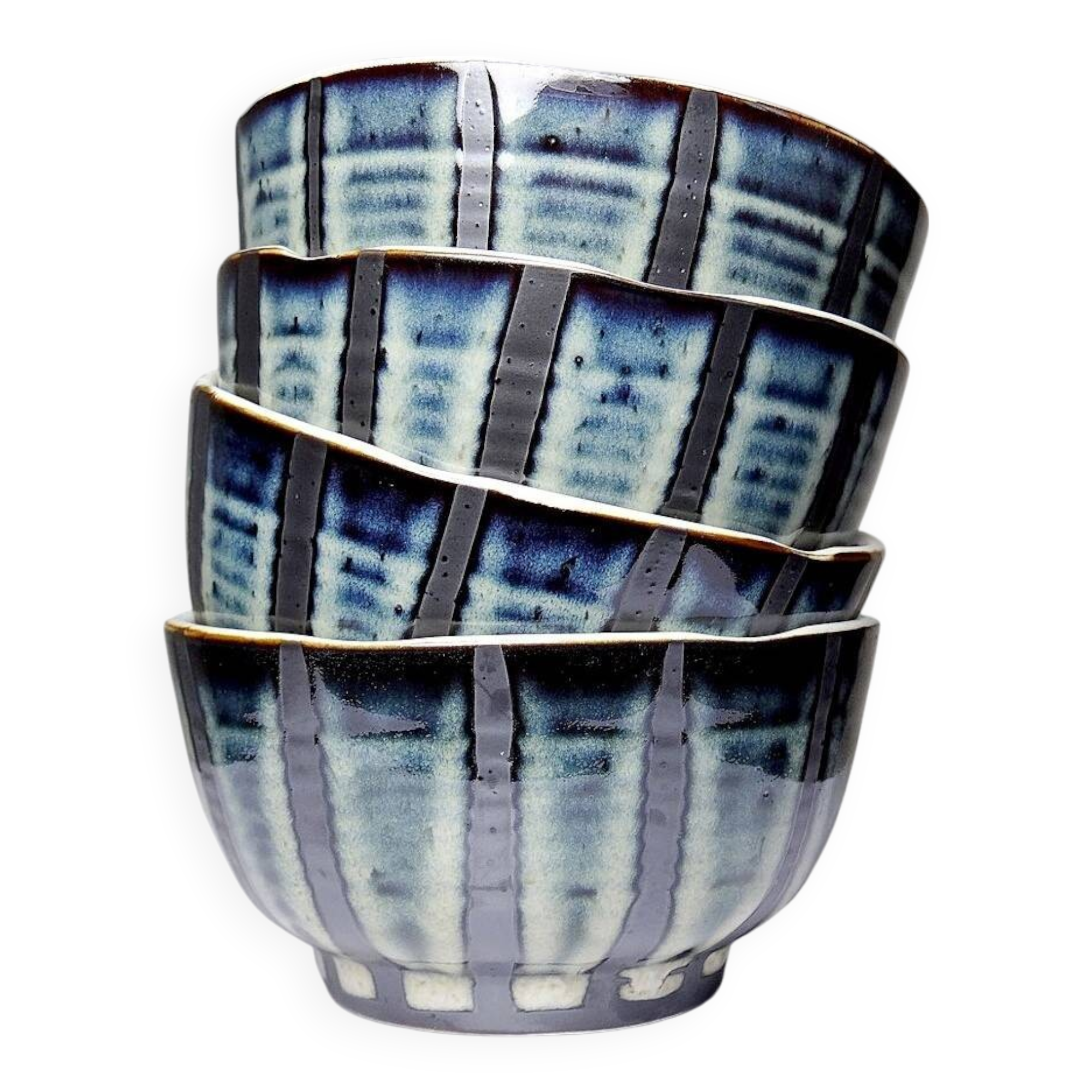 4 Japanese style handcrafted glazed ceramic bowls