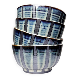 4 Japanese style handcrafted glazed ceramic bowls