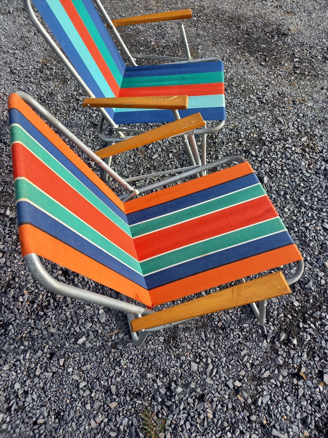 2 folding armchairs camping or beach vintage 1970