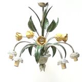 Floral chandelier with yellow flowers and green leaves, 90s